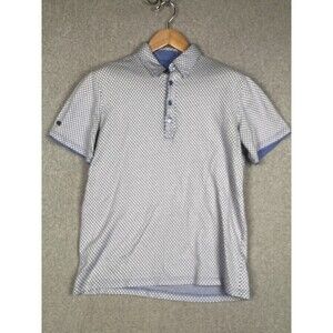G Mac Kartel Polo Shirt Mens M White Blue Hexagon Pattern Golf Golfer Rugby Pima